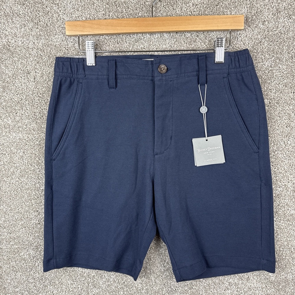 Hickey Freeman‎ Navy Performance Textured Golf Shorts Men's Size 30 Classic Fit